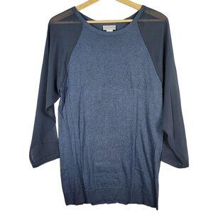 Soft Surroundings Raglan Tunic Top Blue Small Sheer Sleeves Cashmere Knit #24199